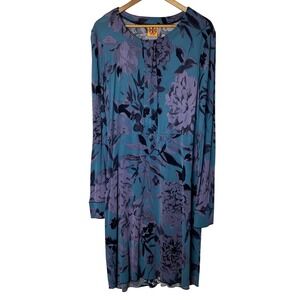 Tory Burch Dress XL Floral Print Long Sleeve Rayon Mesh Signature‎ Print